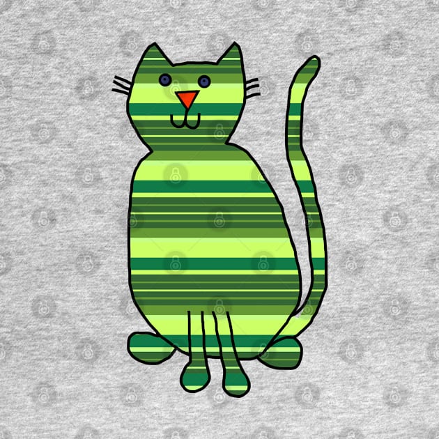 Cat Green Stripes Animals by ellenhenryart